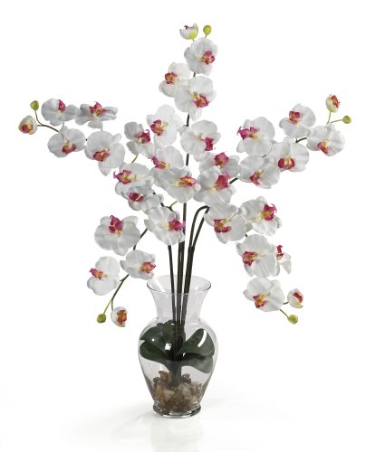 Silk Orchid Artificial Flower Arrangement - Phalaenopsis Liquid Illusion-White