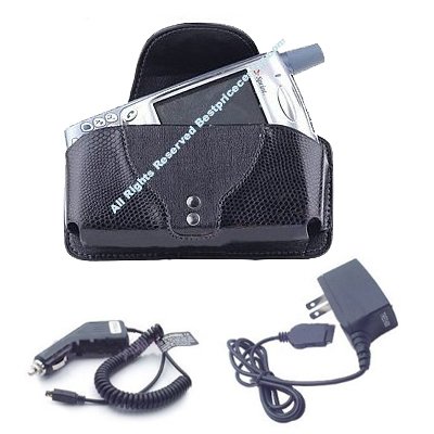 Black Leather Case for Palm Treo 700w Treo 650 + Car Charger for Treo 700w 650 + Travel Charger for Treo 700w 650