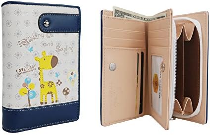 The Orient Bee Original Cartoon Wide Leather Wallet Cards Holder with Zippered Pockets for Changes 5.5"*4" Giraffe