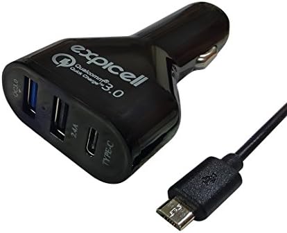 Quick Charge 3.0, Expicell 3-Port USB Car Charger with USB Type C For IPhone, LG G5, Samsung Galaxy S7/S6/Edge, Nexus 6P/5X, Macbook &amp; Other USB Type C Devices