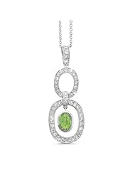 Trio Oval Diamond Pendant In 18K White Gold With A 0.90 ct. Genuine Green Tourmaline Center Stone.