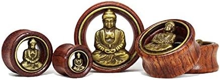 Global Trading01® Pair Wood &amp; Brass With Buddha Flesh Tunnels Expander Ear Gauges Earring Plugs (Gauge=0g(8mm))