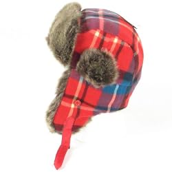 New Plaid Faux Fur Pilot Trapper Trooper Hat Multi Red Medium Large