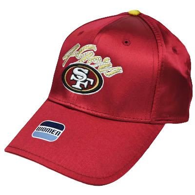 NFL San Francisco 49ers Womens Red Yellow Gold Satin Rhinestones Gems Hat Cap