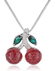 Carnevale Sterling Silver Red Cherries with Swarovski Elements Pendant Necklace, 18"