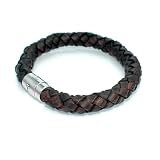 ThickDarkBrownBraidedLeatherBraceletWithStainlessSteelClasp