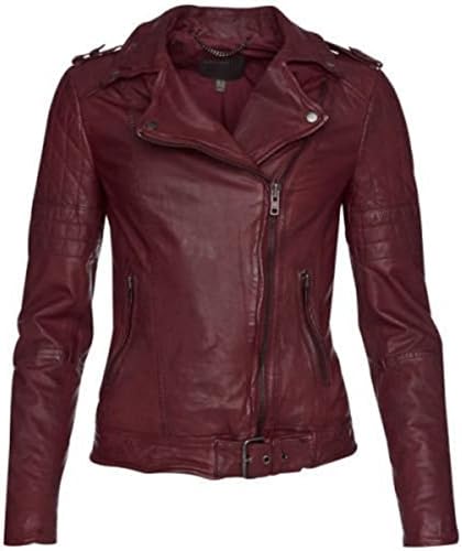 Aw Leather Women's Bomber Biker Lambskin Leather Jacket S Maroon