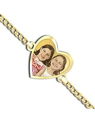 One Heart Photo Engrave Bracelet w/ Curb Chain - Available in Solid 14K Yellow Gold, 14K White Gold, and Genuine Sterling Silver