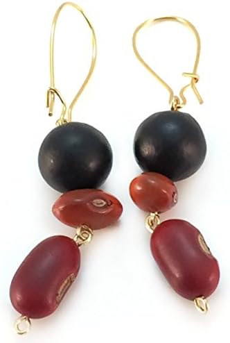 1.5 inch Mayan-Inspired Cascading Dangles with All-Natural Beads in Black, Burgundy and Red