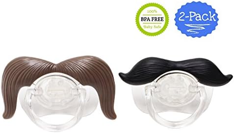 B.B. Mustache Pacifiers by Bodacious Bambino | 2-Packs &amp; 3-Packs Horseshoe &amp; Handlebar - Cute &amp; Funny Pacifier for Babies | BPA-Free