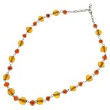 Pearly Strand Collar Necklace with Amber Glass Beads