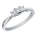 Princess Cut Three Stone Anniversary Ring 1/4 Carat (ctw) in 14K White Gold
