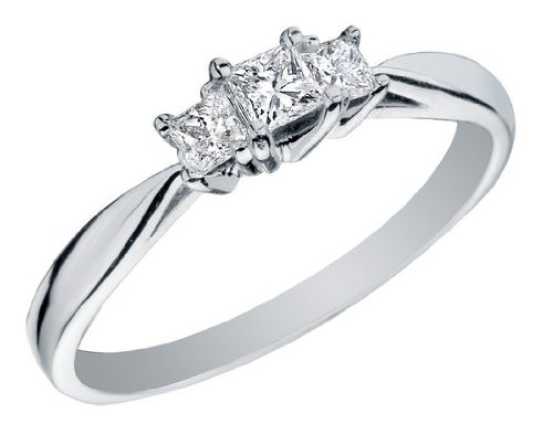 Diamond Anniversary Three Stone Ring 1/4 Carat (ctw) Princess Cut in 14K White Gold
