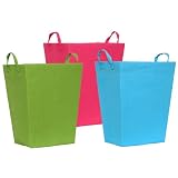 Bright Cotton Fabric Covered Laundry Baskets with Leatherette Handles 16x12x20 Set of 3 by Traders and Company