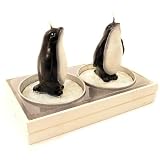 Set of 2 Penguin T-lites in Wooden Tray
