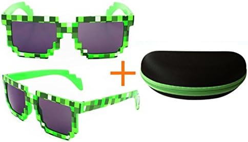 Minecraft Action figure toys creeper pixel glasses Novelty Mosaic Cosplay toy sungalsses fashion with case Green
