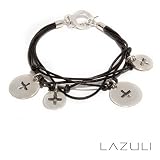 Sterling Silver and Leather Cross Stamped Disc Net Bracelet