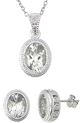 Vir Jewels Sterling Silver Green Amethyst Earrings and Pendant Set (3.30 CT)