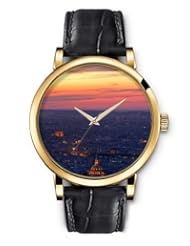 SPRAWL Aanalog Fashion Series Gold Ladies Watches of Genuine Black Leather Strap,Unique Wrist Watch for Women Girls Designed with View of the city from above