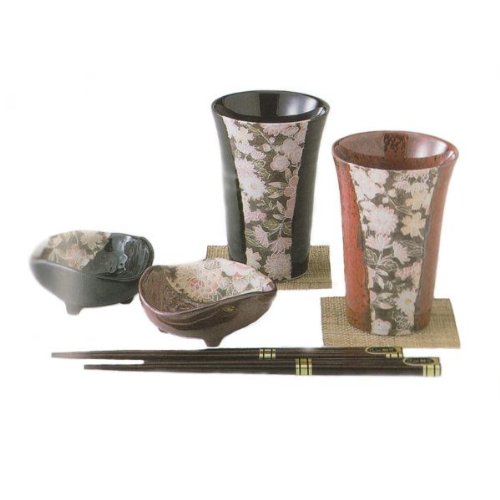 酒器セット　タンブラー２個と小鉢２個セット(箸、コースター付)　加賀友禅　【箱入り】　ギフト　結婚祝い　引出物　内祝い　美濃焼