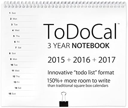 ToDoCal 3 Year (2015, 2016, 2017) Hybrid Notebook+ Wall Calendar Planner (Magnetic Anchor Included)