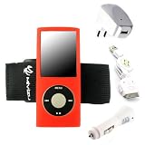 (10 Color Options) iPod Nano Silicone Case Package for 4th Generation Skin Cover + Screen Protector + Car / Home Charger / USB and Armband, Nike + Compatible