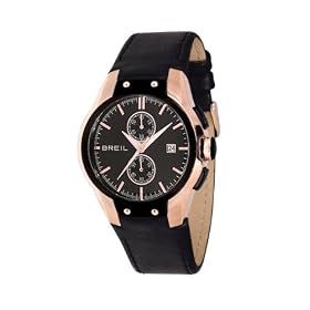 Breil Men's Quartz Multi Function Watch TW0602 with Gold Colour Ip Case, Black Dial and Black Leather Strap