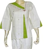 Womens Long Sleeve Cotton Top Shirt Blouse Block Print Hand Embroidery Size L (tsht109)