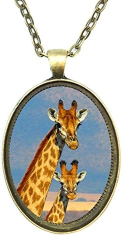 Giraffe Mother &amp; Baby Animal Aura Antique Gold Bronze Pendant with Chain Necklace