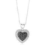 Sterling Silver Black and White Diamond Heart Pedant w/18" Box Chain