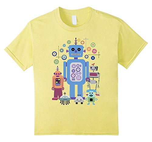 Kids vinpauld: Retro Robots T-shirt 4 Lemon