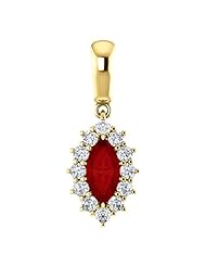 10K Yellow Gold 8.00x4.00mm Marquise Cut Ruby and Diamond Pendant -- LIFETIME WARRANTY
