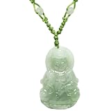 Natural Grade A Jadeite Jade Hand Carved Guan Yin Goddess of Mercy Pendant Necklace