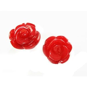 Beautiful Coral Carved Red Rose Stud Earrings on 925 Sterling Silver Posts Comes Gift Boxed