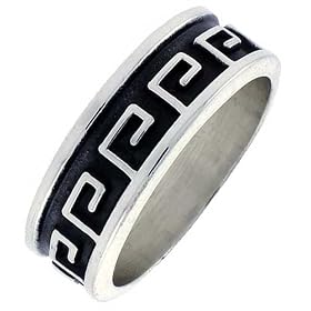 1/4" (7 mm) Sterling Silver Hand Made Greek Key Ring by 