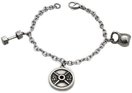 Fitness Gear Charm Bracelet- Kettlebell, Dumbbell, 25lb Weight Plate