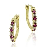 18K Gold over Sterling Silver Genuine Ruby and Diamond Accent Hoop Earrings