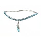 Anklet - A22 - Swarovski (tm) Crystal - Stretch ~ Aqua with Aqua Mule Charm