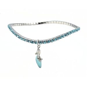 Click here to buy Anklet - A22 - Swarovski (tm) Crystal - Stretch ~ Aqua with Aqua Mule Charm by SERENITY CRYSTALS.