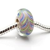 Bleek2Sheek Murano Glass Purple/Blue/Yellow-green Charm Beads (Set of 2) Fits Pandora
