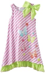 Girls  Striped Print One Shoulder Chiffon/Cotton/Spandex  Dress With a Bow(s)