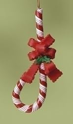 "J" Shape Upside Down Candy Cane For Jesus with Bow Christmas Ornament