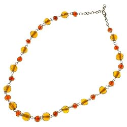 Pearly Strand Collar Necklace with Amber Glass Beads
