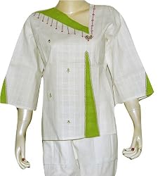 Womens Long Sleeve Cotton Top Shirt Blouse Block Print Hand Embroidery Size L (tsht109)