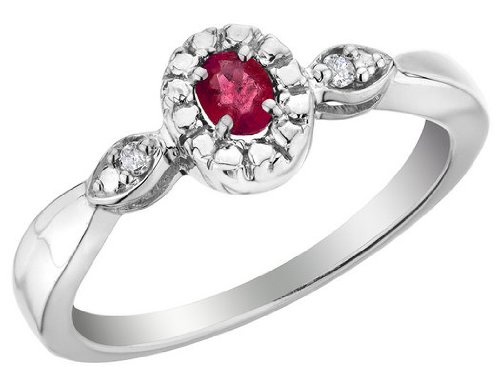 Created Ruby Ring with Diamonds 1/4 Carat (ctw) in Sterling Silver