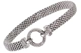 14K White Gold Popcorn Link Bracelet with Diamond Circle Clasp