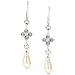 Silver Tone Crystal and Faux Pearl Dangling Drop Earrings