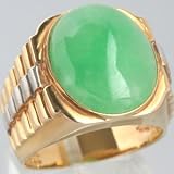 14K Yellow & White Gold Mens Jade Ring - OldCities Estate Jewelry