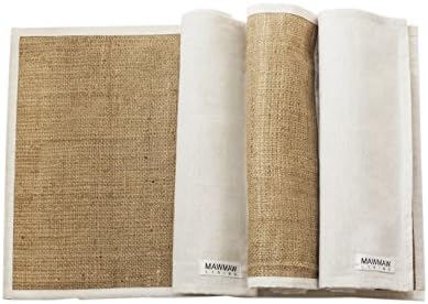 MAWMAW LIVING Burlap Placemats, Lined with White Natural Cotton 12x18" (Set of 4) (Cotton)