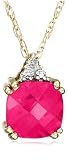10k Yellow Gold, July Birthstone, Created-Ruby and Diamond Pendant